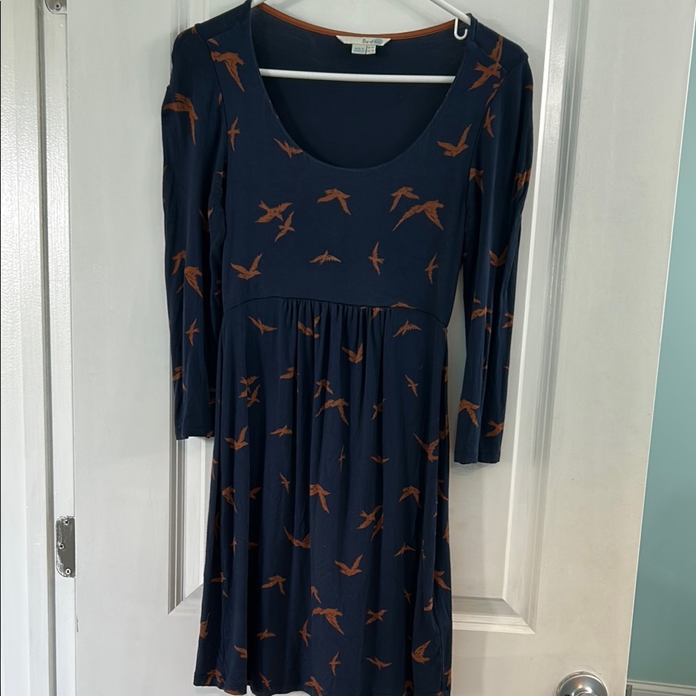 Women's Boden Navy Bird Print 3/4 length sleeve tunic/dress size 2
